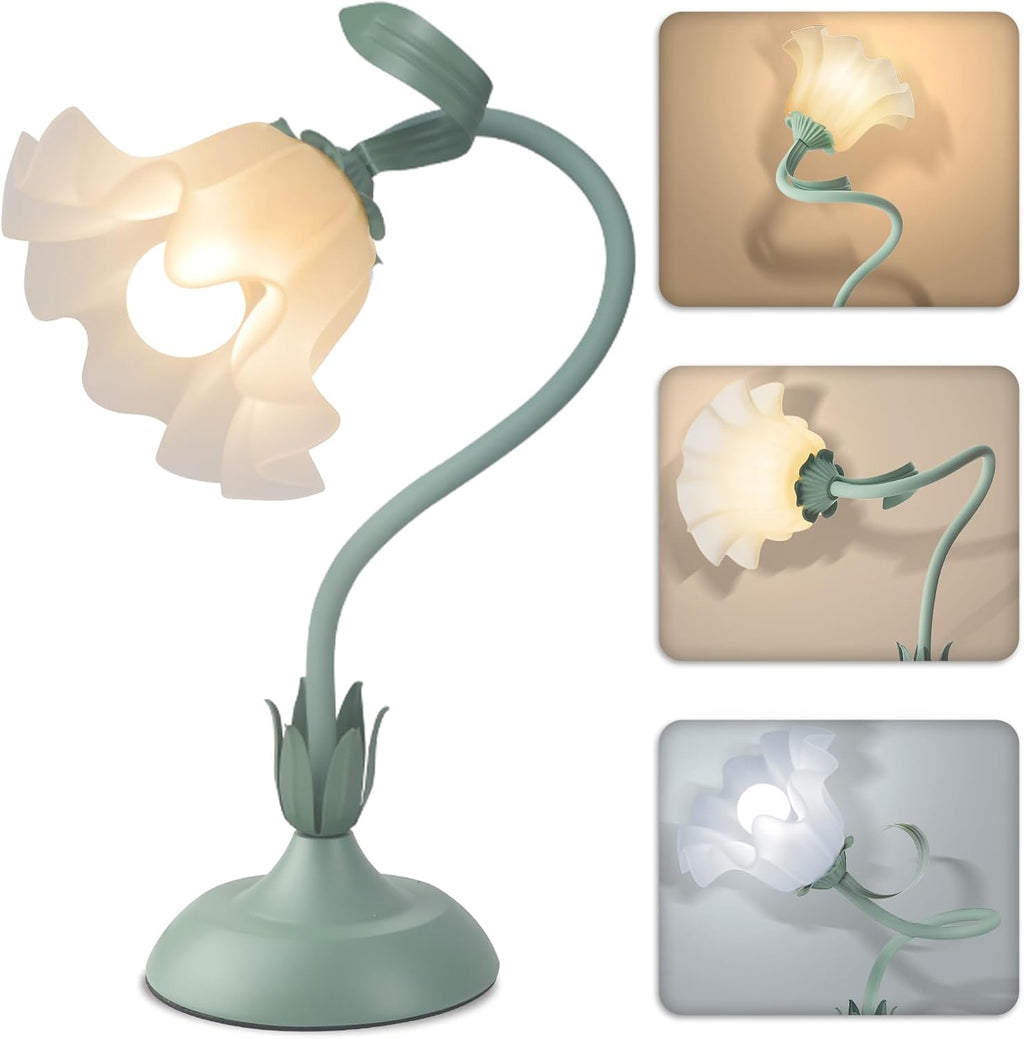 Larnix Women Bedside Table Lamps for Bedroom, Cute Flower Desk Lamp With Adjustable Flexible Gooseneck, 3 Color Temperatures Nightstand Lam…