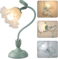 Larnix Women Bedside Table Lamps for Bedroom, Cute Flower Desk Lamp With Adjustable Flexible Gooseneck, 3 Color Temperatures Nightstand Lam…