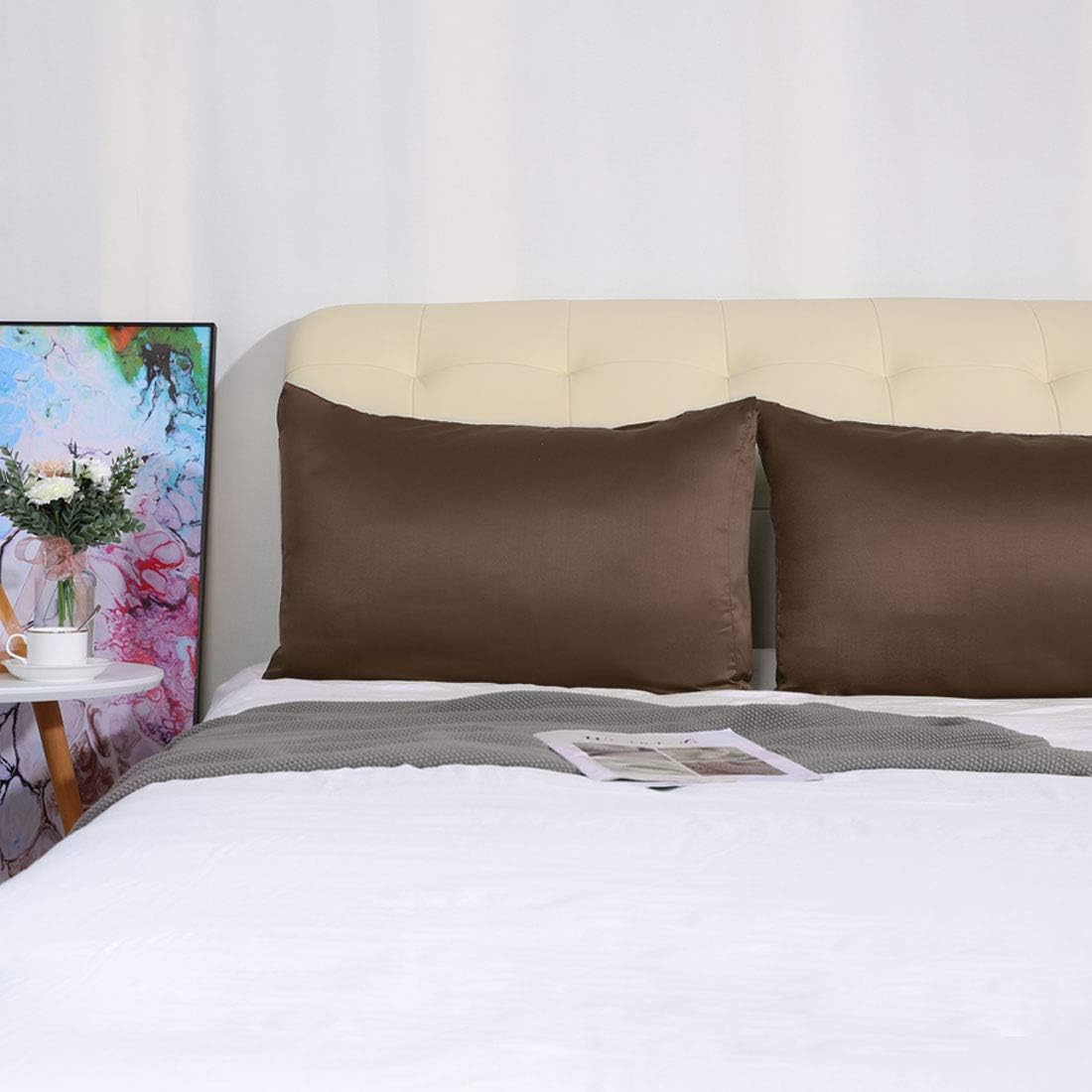 uxcell 2 Pack Silk Satin Pillowcase for Hair and Skin, Cool, Silky, Soft Breathable Pillow Cases Travel Size 14x20 Inch Sateen Pillowcase B…