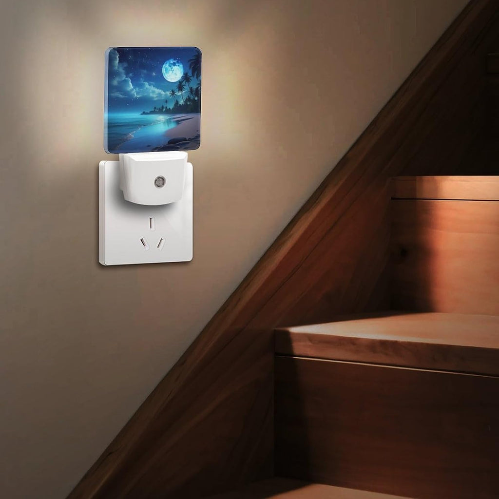 YKJAHSD Moon Beach Night Light, Plug into Wall Decor Nightlights for Bedroom, Bathroom, Hallway, Kitchen, with Dusk to Dawn Light Au…