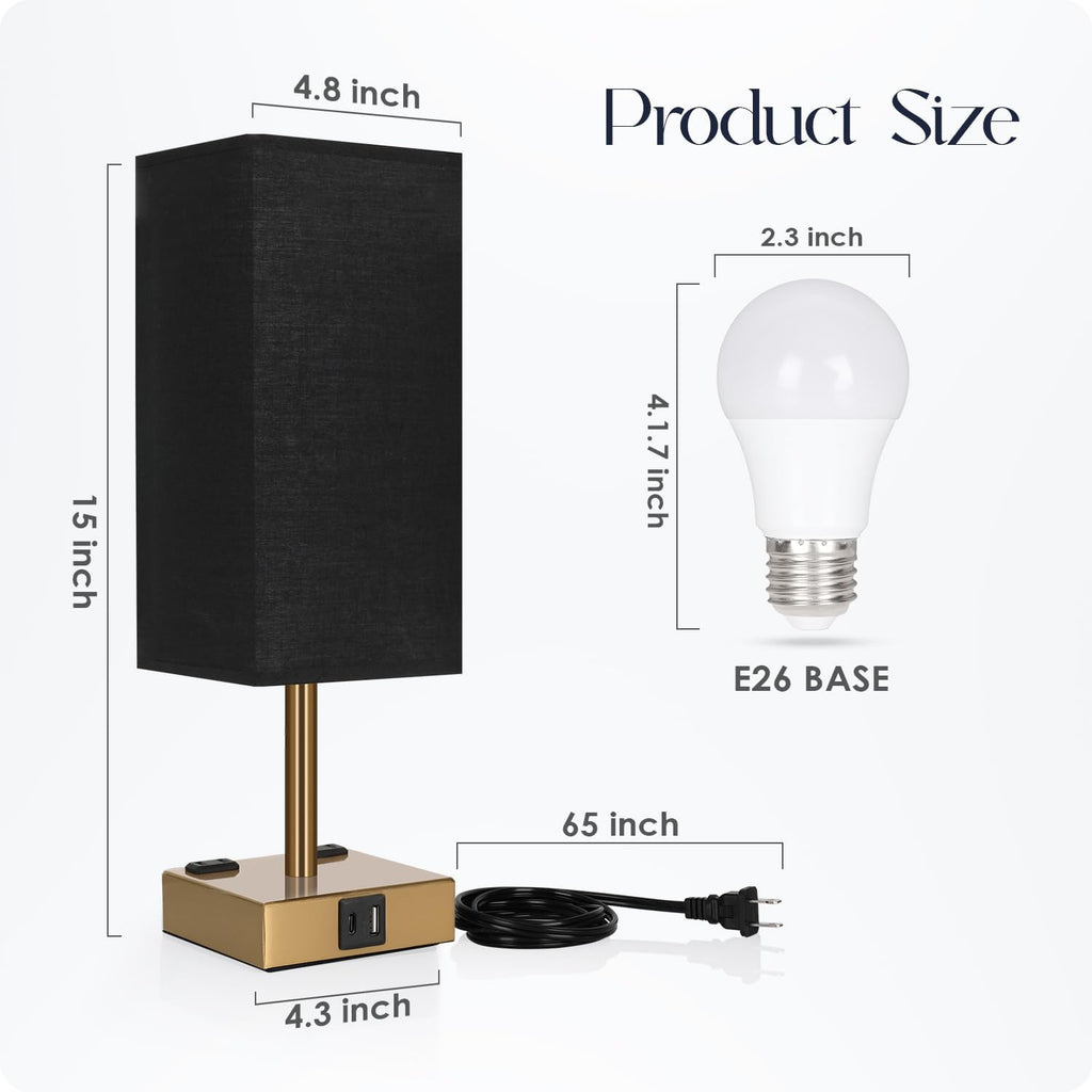 Bedside Lamp with USB Ports - Touch Control Table Lamp for Bedroom with USB C+A Charging Ports & AC Outlets, 3 Way Dimmable Nightstand…