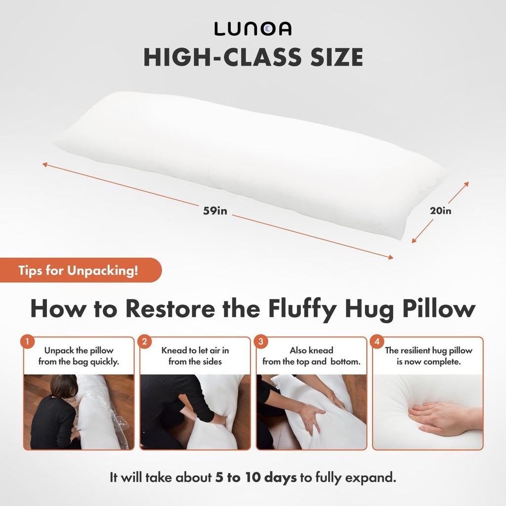 LUNOA High-Class Body Pillow - Made in Japan - 60"x20" (150x50cm) - Perfect Balance of Resilience & Firmness - Washable Inner Pillow…