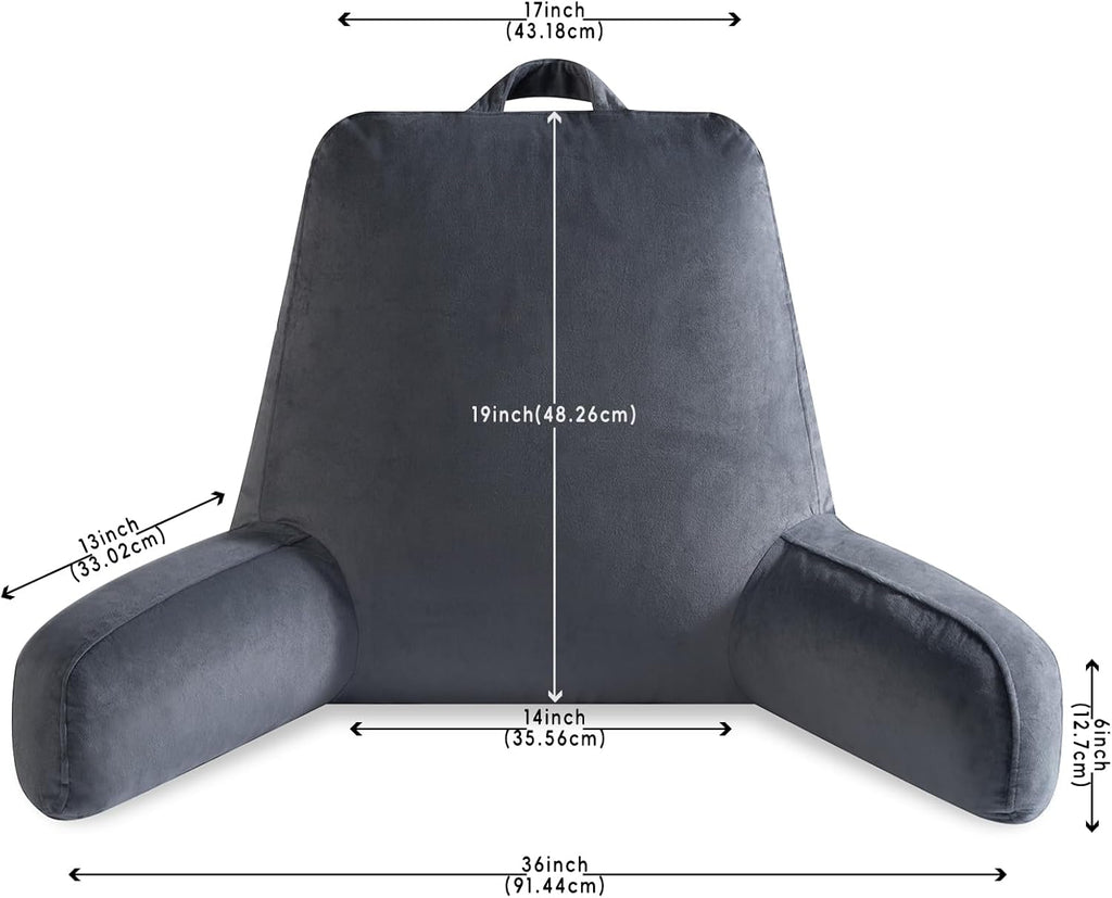 OAISZ Reading Pillow for Sitting in Bed Adult, Reading Pillow with Shredded Memory Foam (Grey, X-Large)