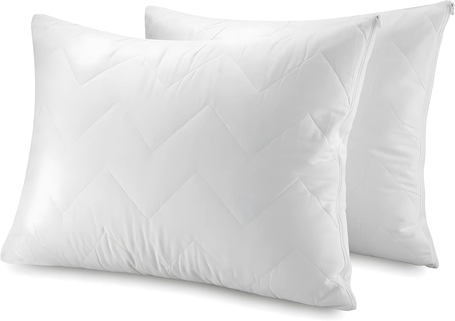 Waterguard Quilted Pillow Protector - Waterproof and Bed Bug Proof Standard Size Zippered Pillow Protector - Luxury Designed Pillowcases…