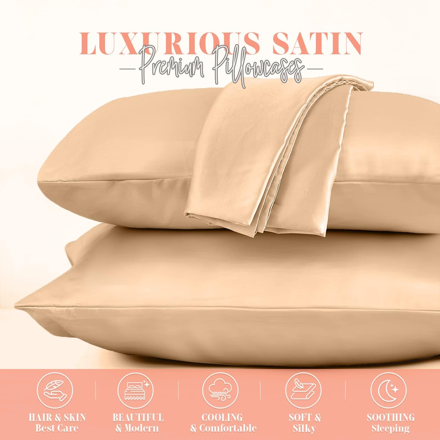 Elegantcomfort Elegant Comfort Silky and Luxurious 2-Piece Satin Pillowcase Set for Healthier Skin and Hair, Hidden Zipper Closure and Beau…