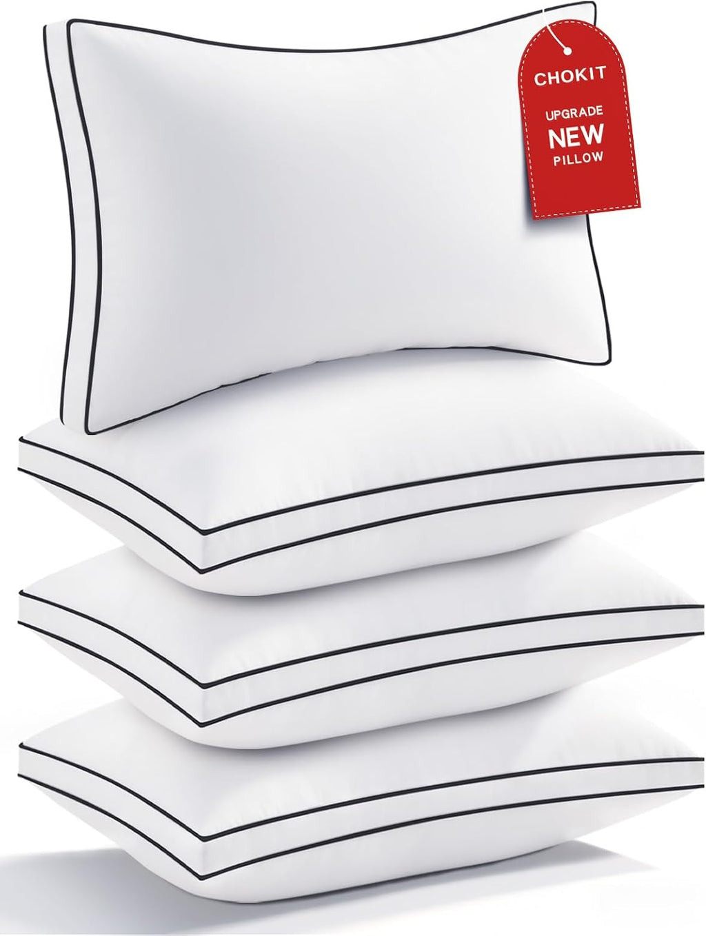 Chokit Pillows Standard Size Set of 4, Fluffy and Supportive 7D Down Alternative Bed Pillows, Luxury Soft Hotel Quality Gusseted Pillow for…