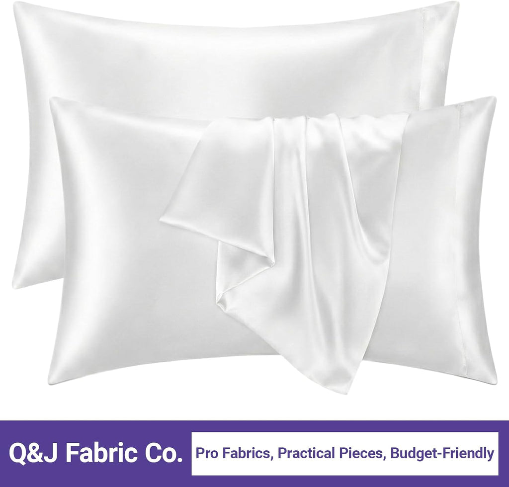 QJFabricCO Q&J Fabric Co. 2 Pack Satin Pillowcase Silk Like Pillow Cases 20x36 inch White Cooling Pillow Cases with Envelope Closure for Ha…