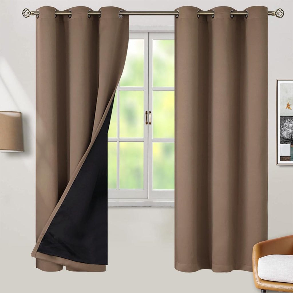 BGment Thermal Insulated 100% Blackout Curtains for Bedroom with Black Liner, Double Layer Full Room Darkening Noise Reducing Grommet Curta…