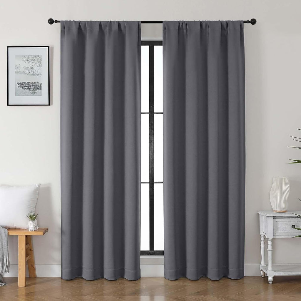 Gwine Charcoal Grey Blackout Curtains for Bedroom 84 inches Long 2 Panels Set, Solid Noise Reducing Thermal Insulated Blackout Curtains…