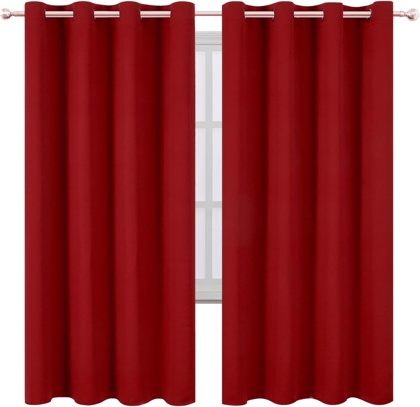 Lemomo Blackout Curtains 66 x 72 Inch Long Red Curtains Set of 2 Panels Room Darkening Curtains for Bedroom and Living Room 72 Inch Red