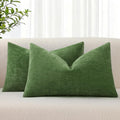 decorUhome Chenille Moss Green Throw Pillow Covers 12x20 Inch Set of 2, Decorative Soft Couch Pillow Covers Solid Dyed Accent Farmhouse Neu…