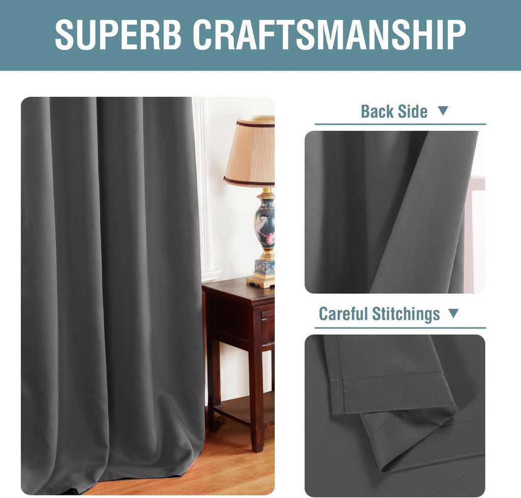 H.VERSAILTEX Blackout Grey Curtains for Patio Door Thermal Insulated Living Room Curtains, Room Darkening Noise Reducing Blacko…