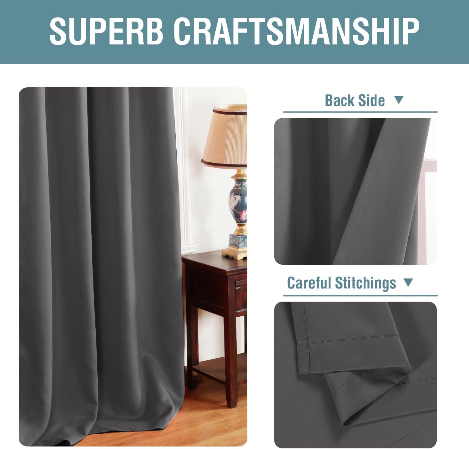 H.VERSAILTEX Blackout Grey Curtains for Patio Door Thermal Insulated Living Room Curtains, Room Darkening Noise Reducing Blacko…