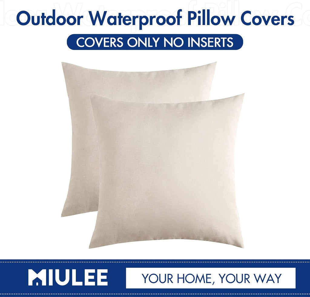 Miulee Pack of 2 Decorative Outdoor Solid Waterproof Throw Pillow Covers Euro Sham Faux Linen Garden Farmhouse Cushion Cases for Patio Tent…