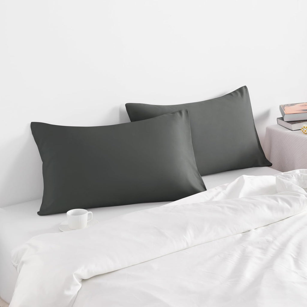 Ntbay King Pillow Cases Set of 2, 2 Pack Brushed Microfiber 20x40 Pillow Cases, Soft, Wrinkle, Fade, Stain Resistant Dark Grey Pillow Cases…