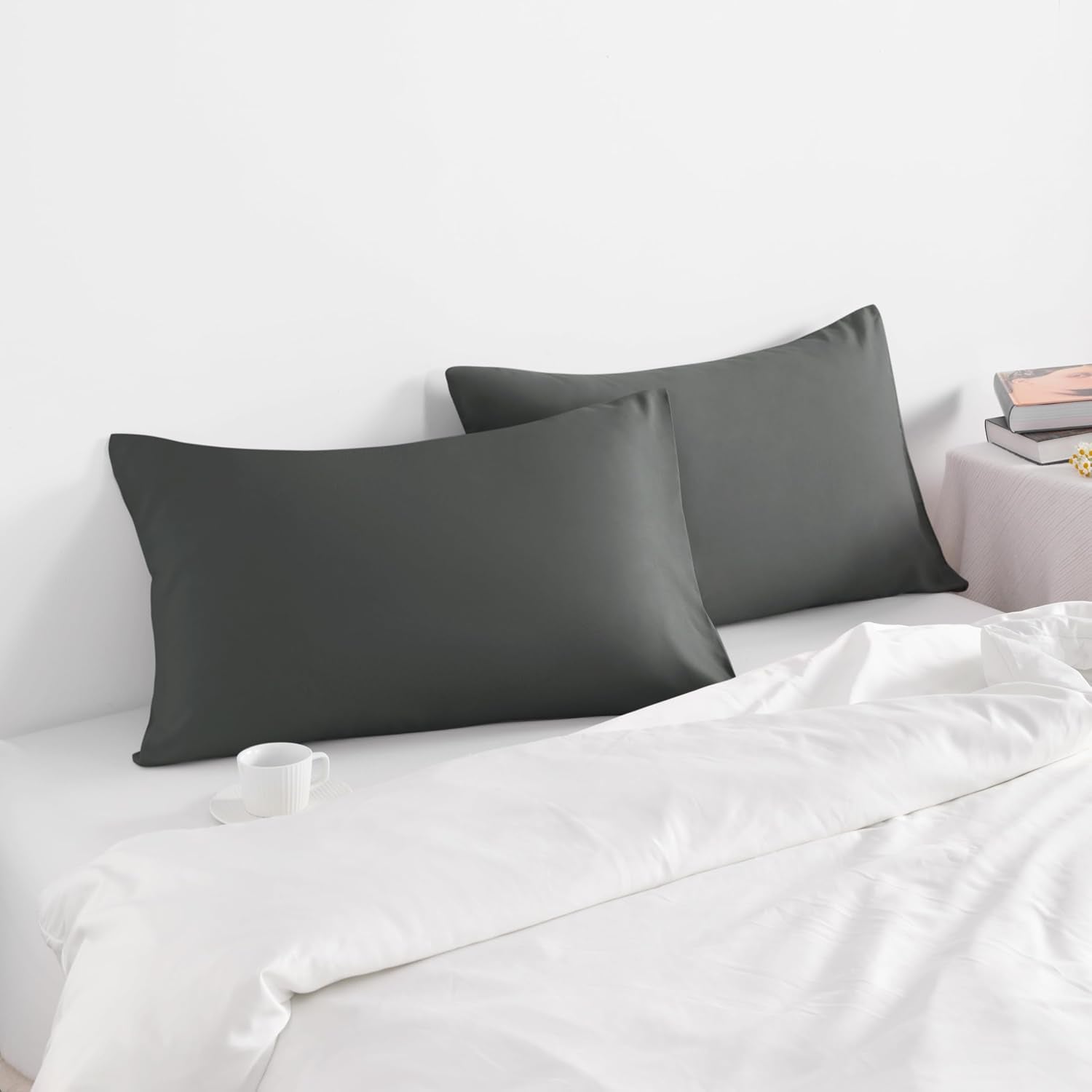 Ntbay Standard Pillow Cases Set of 2, 2 Pack Brushed Microfiber 20x26 Pillow Cases, Soft, Wrinkle, Fade, Stain Resistant Dark Grey Pillow C…