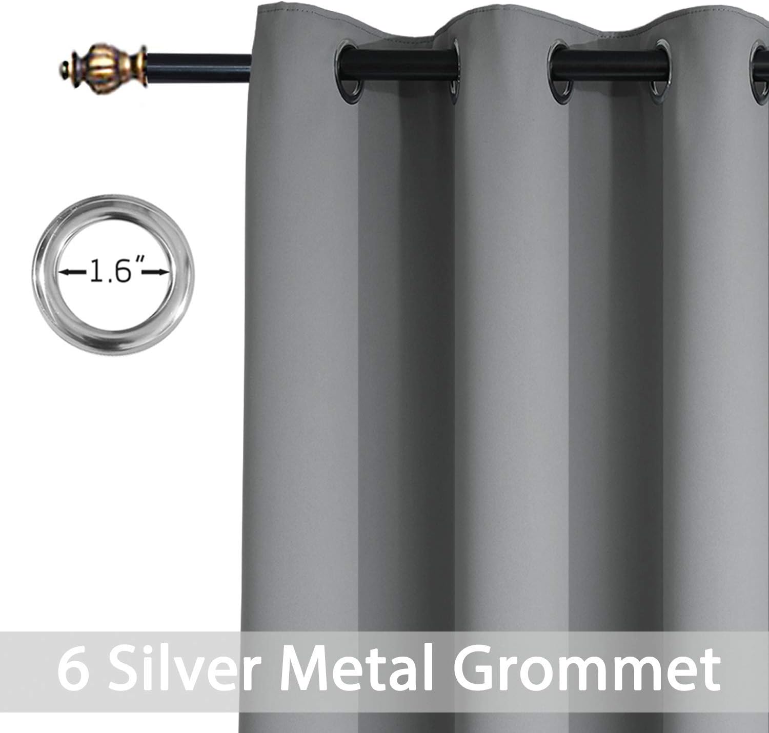 Yakamok Room Darkening Grommet Window Drapes Thermal Insulated Light Blocking Blackout Curtains for Bedroom(38Wx63L, Grey,2 Panels)