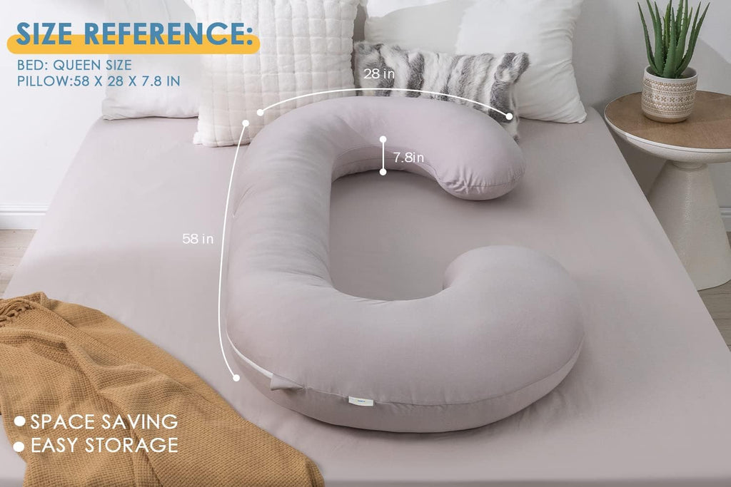 INSEN Cooling Pregnancy Pillow, Maternity Pillow with Tencel Cover, C Shaped for Pregnant and Side Sleeping, Sliver Gray