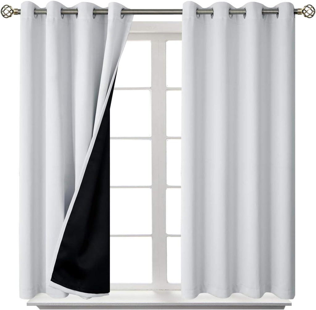 BGment Greyish White Short Blackout Curtains for Bedroom, Thermal Insulated Energy Efficiency Noise Reducing Grommet Curtains 45 Inch Lengt…