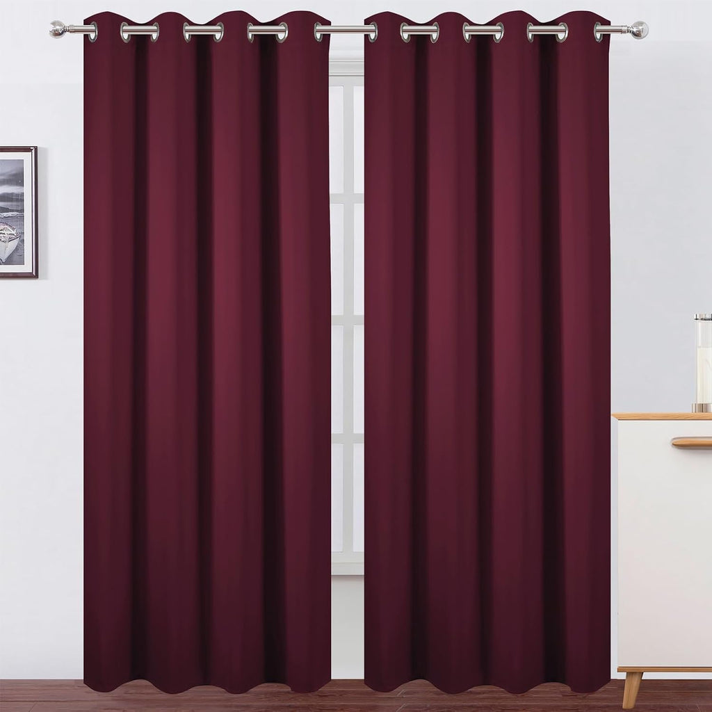 Lemomo Blackout Curtains 52 x 90 Inch Long Burgundy Red Curtains Set of 2 Panels Room Darkening Curtains for Bedroom and Living Room 90 Inc…