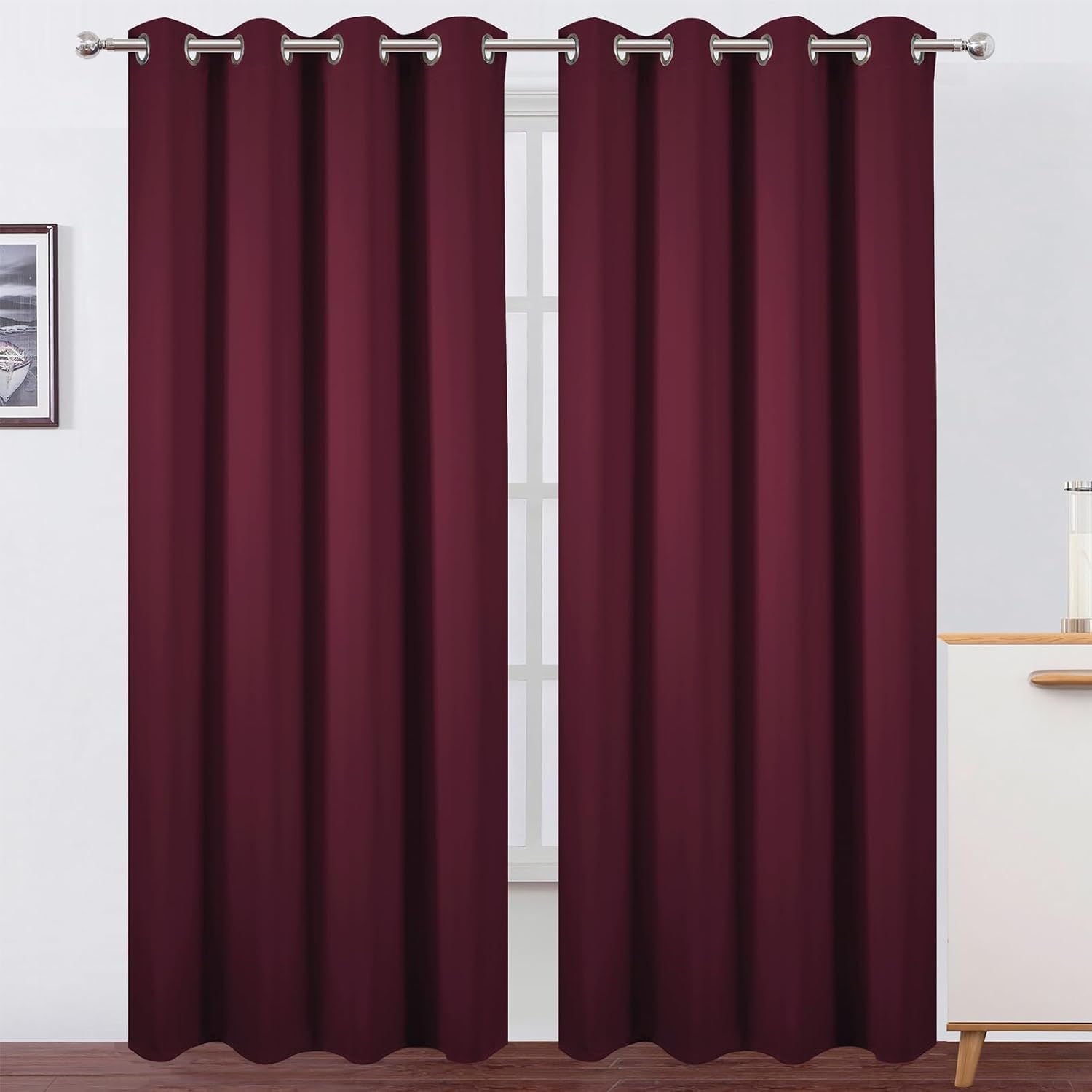 Lemomo Blackout Curtains 52 x 120 Inch Long Burgundy Red Curtains Set of 2 Panels Room Darkening Curtains for Bedroom and Living Room 120 I…