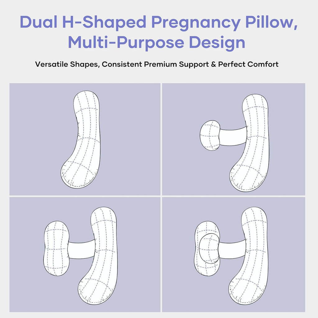Noontide Pregnancy Pillows for Side Sleeping - Adjustable Belly & Back Support Pillow, H Shaped Full Body Maternity Pillow with Cooling Remo…