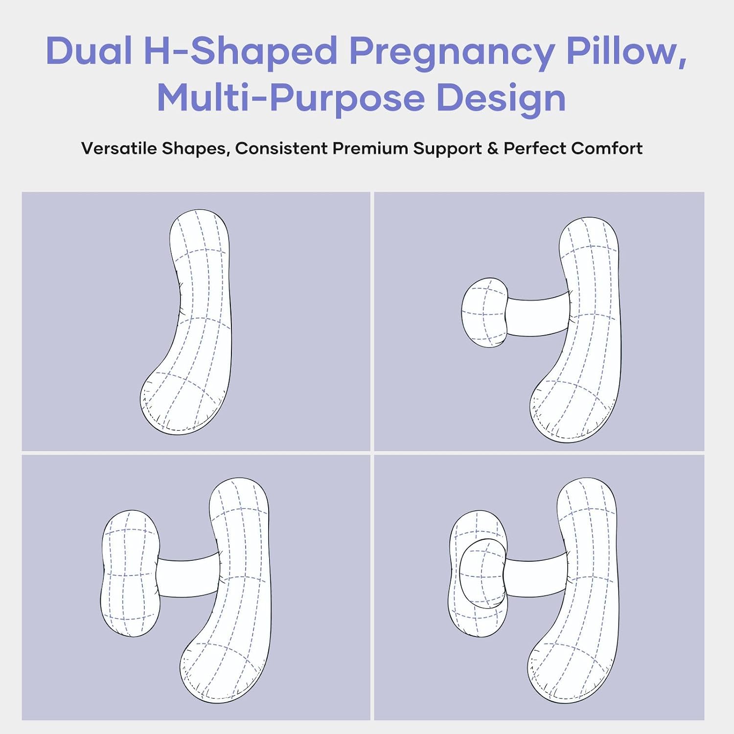 Noontide Pregnancy Pillows for Side Sleeping - Adjustable Belly & Back Support Pillow, H Shaped Full Body Maternity Pillow with Cooling Remo…