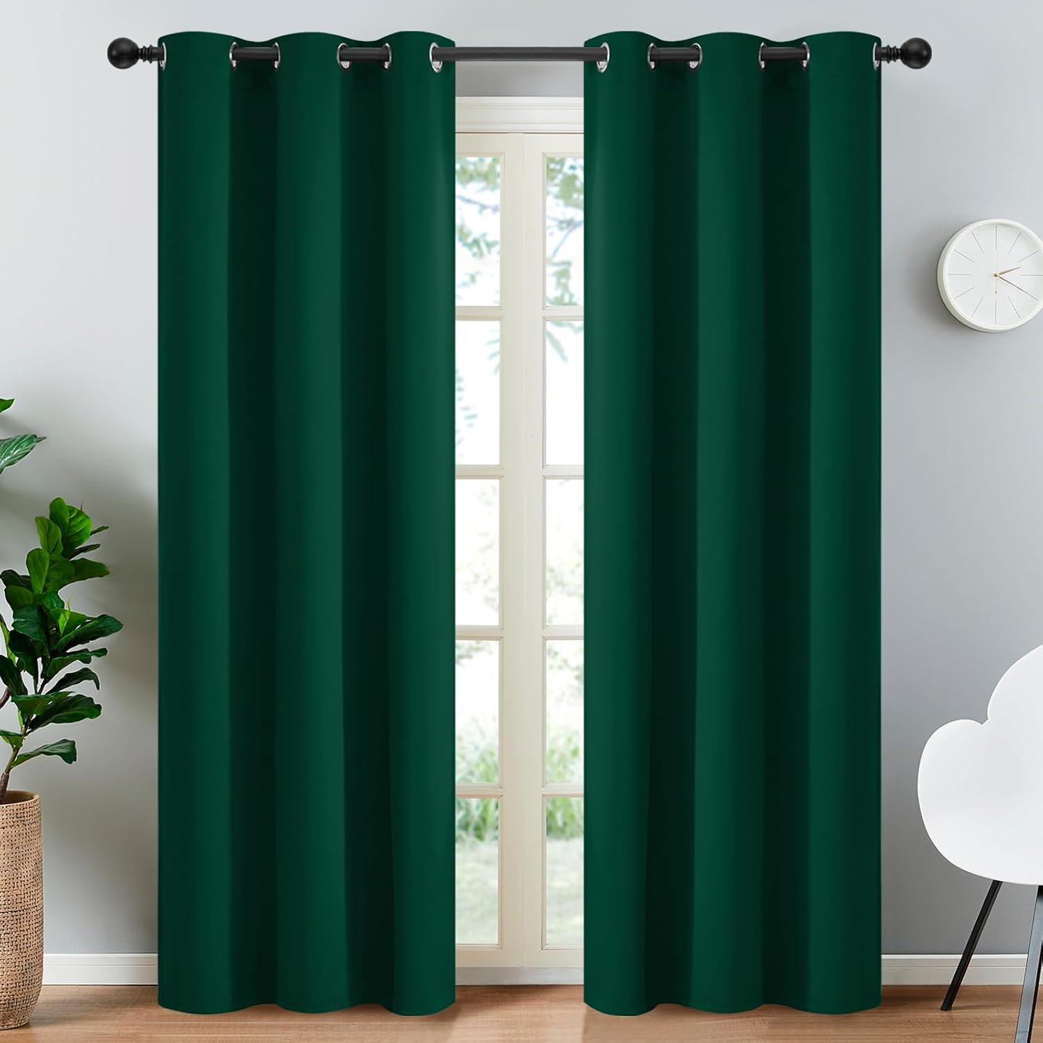 Yakamok Dark Green Blackout Curtains for Bedroom, Room Darkening Thermal Insulated Grommet Window Curtains, Light Blocking Blackout…