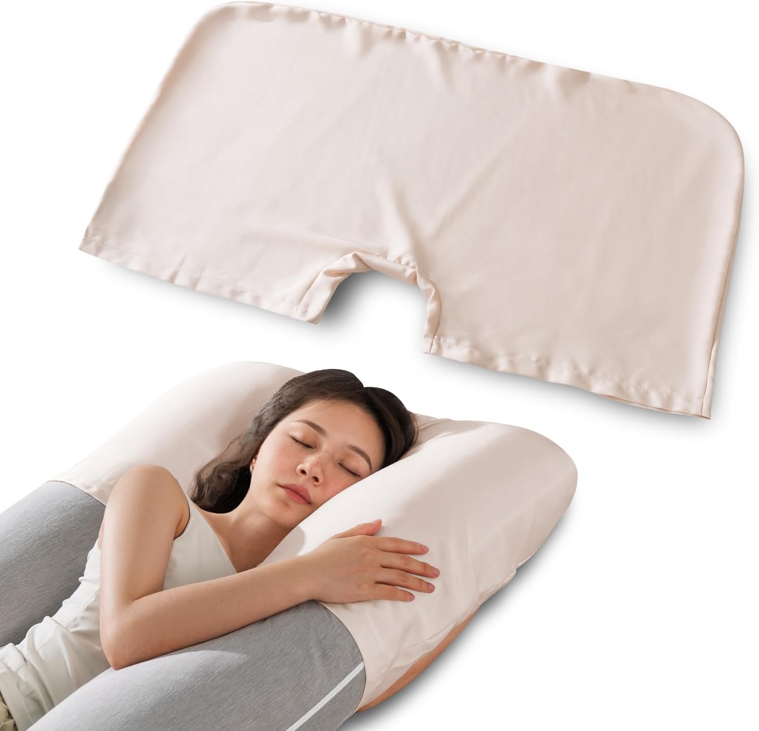 Queenrose QUEEN ROSE Pregnancy Pillow Cover, Satin Pillowcase for Maternity Body Pillows, Cooling Replacement Case for Sleeping, Fits U & C…