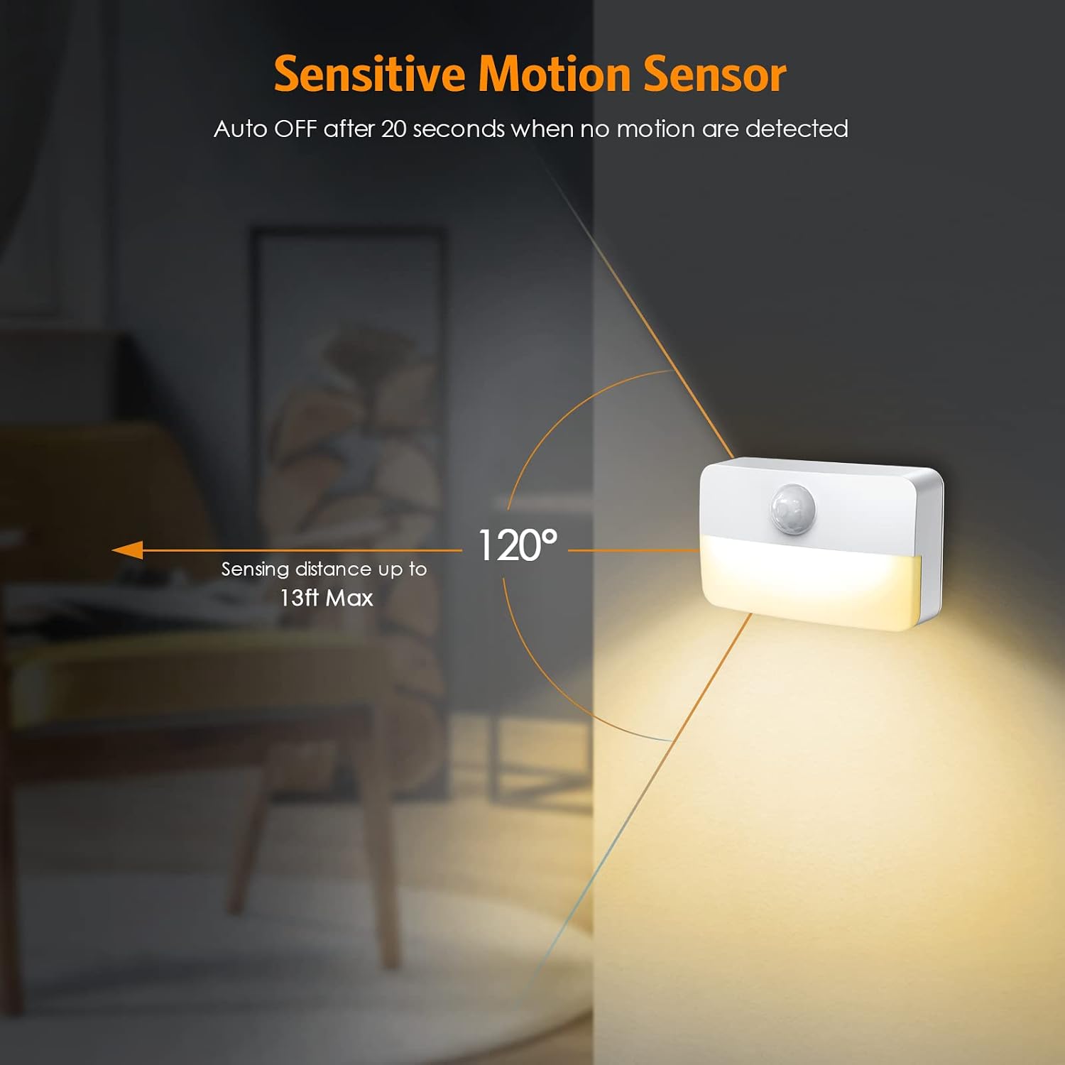 Jxtz 【2 Pack】Motion Sensor Night Light, Stick-On Motion Sensor Lights Indoor, Battery Powered Under Cabinet Kitchen Lights with Adhesive Pa…