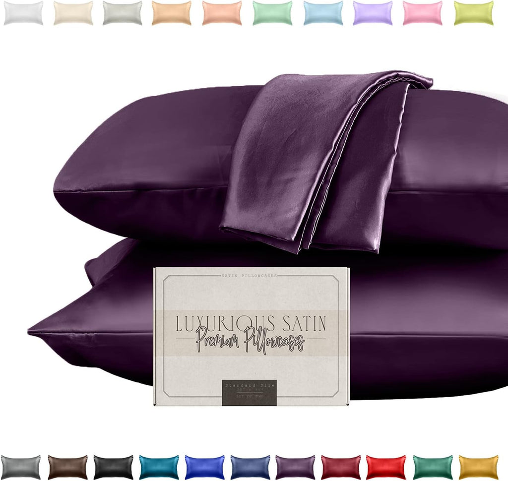 Elegantcomfort Elegant Comfort Silky and Luxurious 2-Piece Satin Pillowcase Set for Healthier Skin and Hair, Hidden Zipper Closure and Beau…