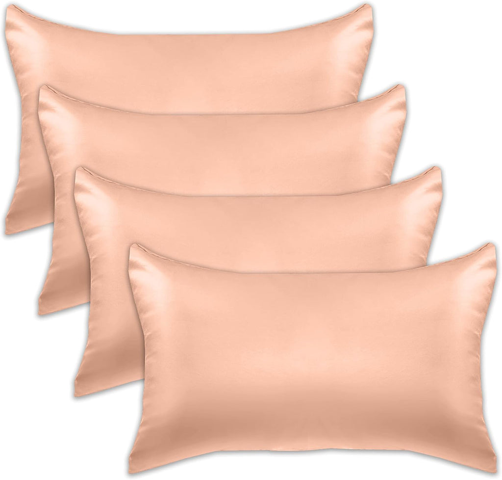 Elegantcomfort Elegant Comfort 4-Piece Satin Pillowcase Set, Dusty Rose, Standard/Queen, 70% Viscose, 30% Polyester