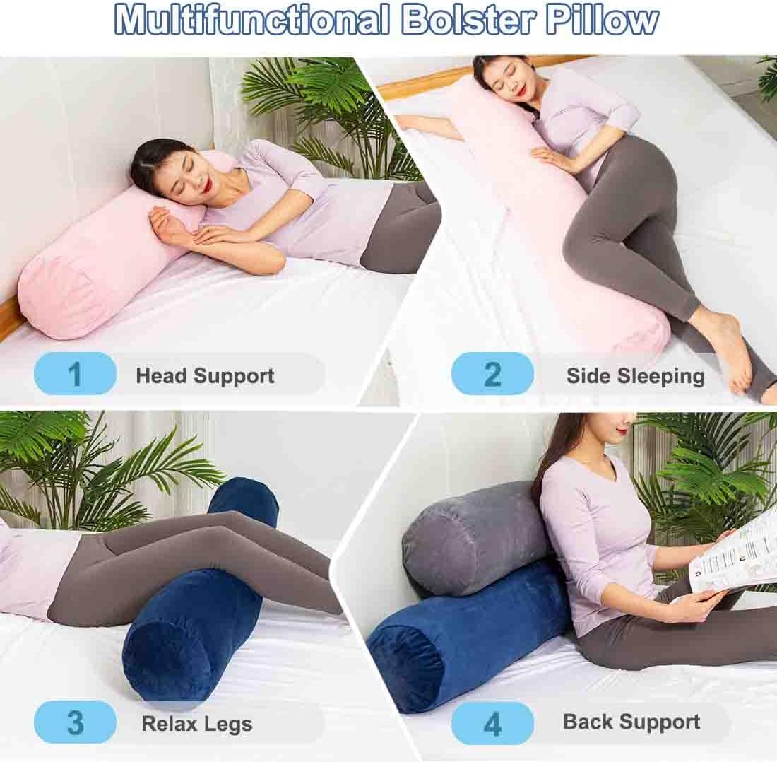 1 MIDDLE ONE Body Pillow, Bolster Pillow with Removable Velour Cover, Long Round Roll Cylinder Pillow for Bed, 35" x 7.87", Pink