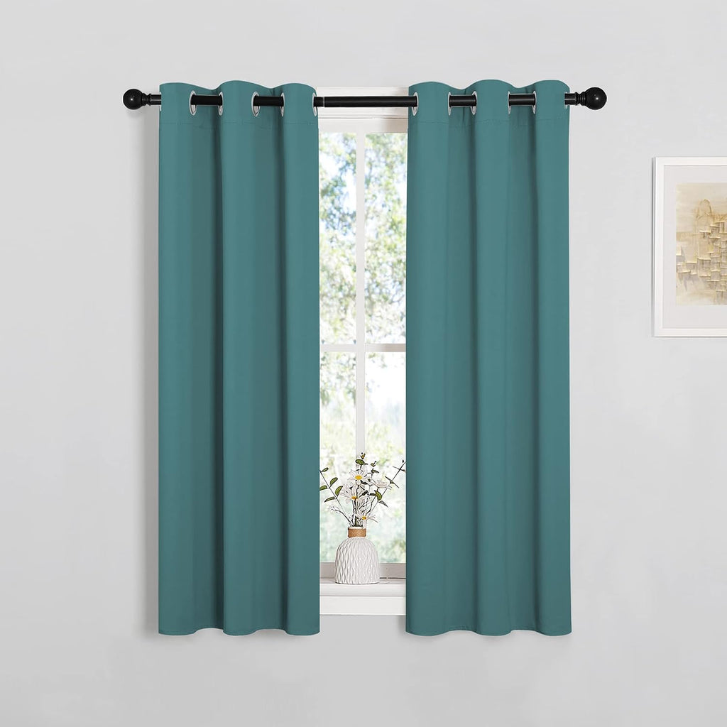 NICETOWN Bedroom Curtain Panels Blackout Draperies, Thermal Insulated Solid Grommet Blackout Curtains/Drapes (Sea Teal, One Pair, 29 by…
