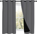 Nicetown Grey 100% Blackout Curtains 2 Panels with Black Liners, Thermal Insulated Full Blackout 2-Layer Lined Drapes, Noise Cancellation W…