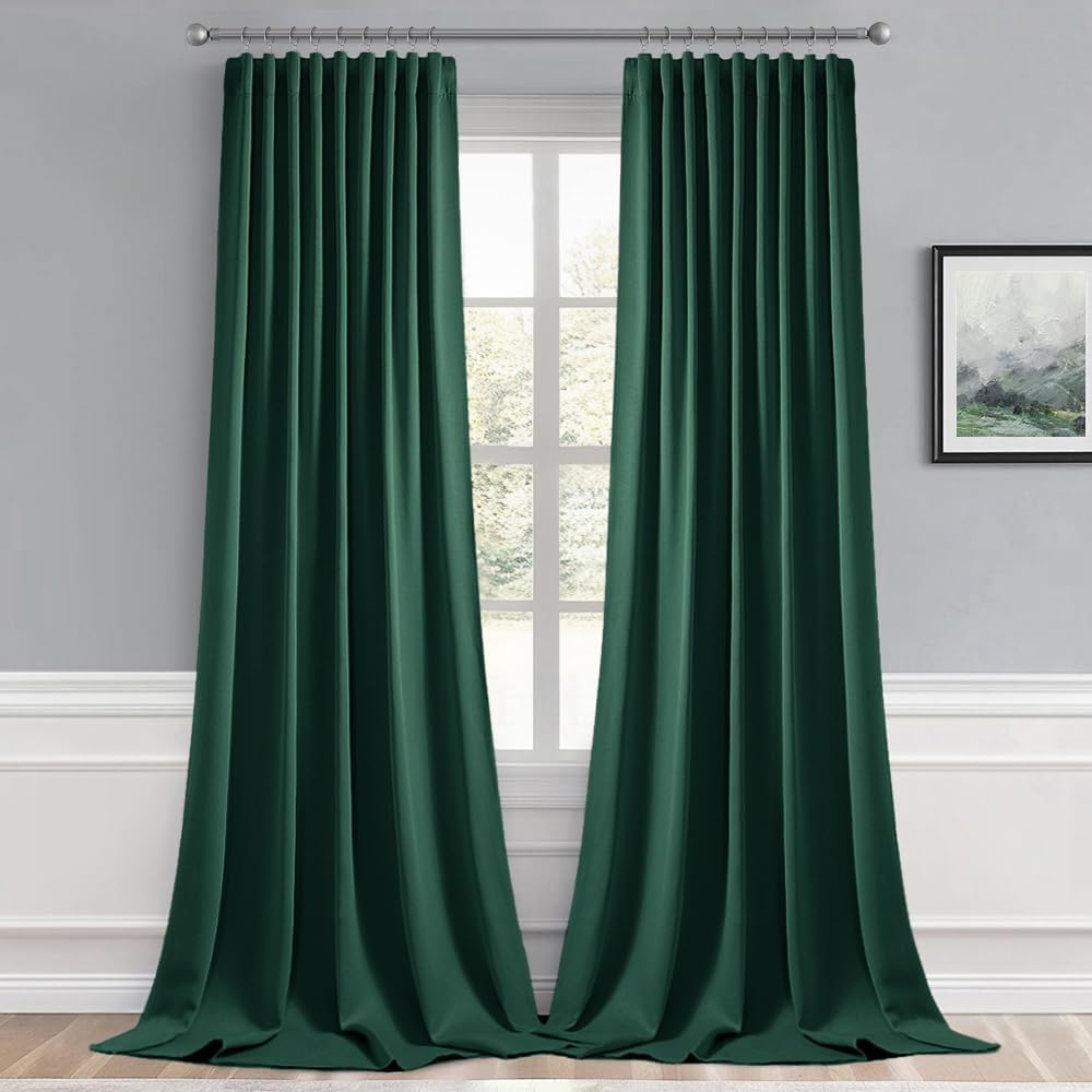 Miulee Christmas Hunter Green Back Tab Blackout Curtain 96 Inch Long 2 Panels Set for Living Room Bedroom, Rod Pocket/Pinch Pleat Thermal I…