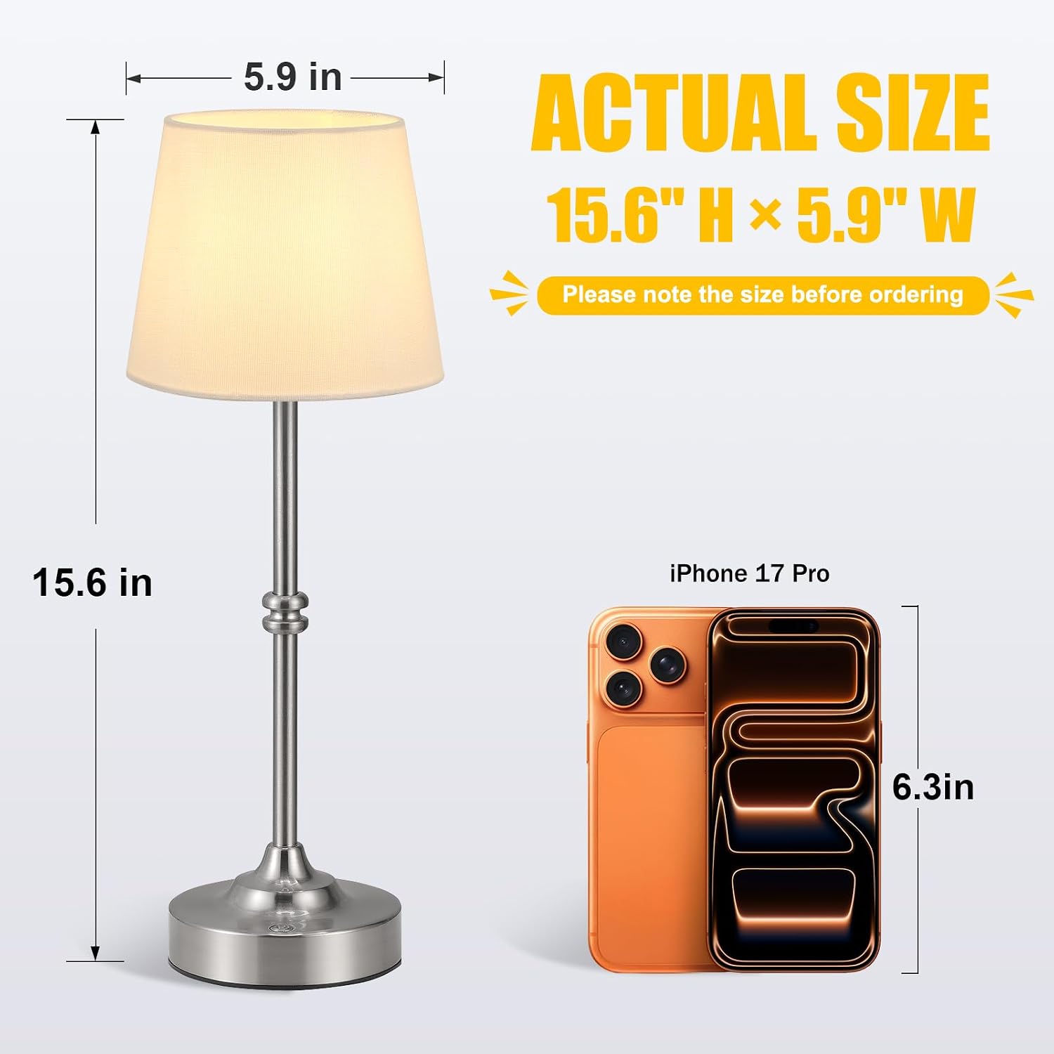 Kakanuo Rechargeable Cordless Table Lamp Silver - 1 Pack 4000mAh Battery Operated Lamp, 3000K Warm Light, Touch Control Stepless Dimming…
