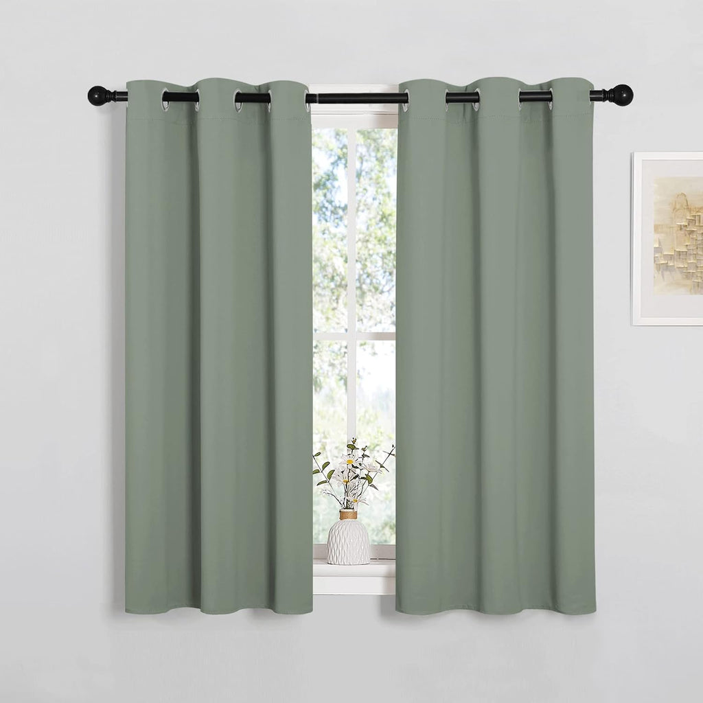 NICETOWN Bedroom Curtain Panels Blackout Draperies, Thermal Insulated Solid Grommet Blackout Curtains/Drapes (Greyish Green, 1 Pair, 34…