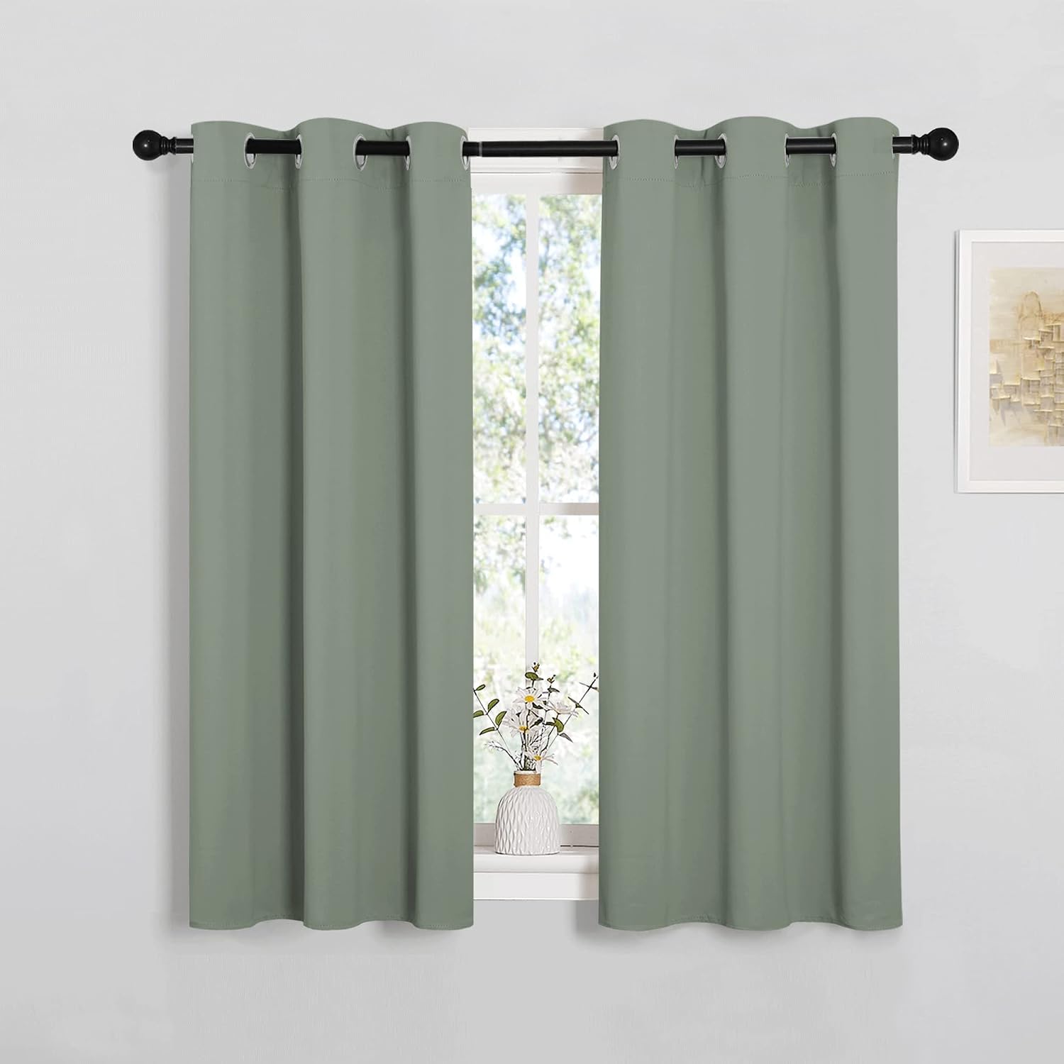 NICETOWN Bedroom Curtain Panels Blackout Draperies, Thermal Insulated Solid Grommet Blackout Curtains/Drapes (Greyish Green, 1 Pair, 34…