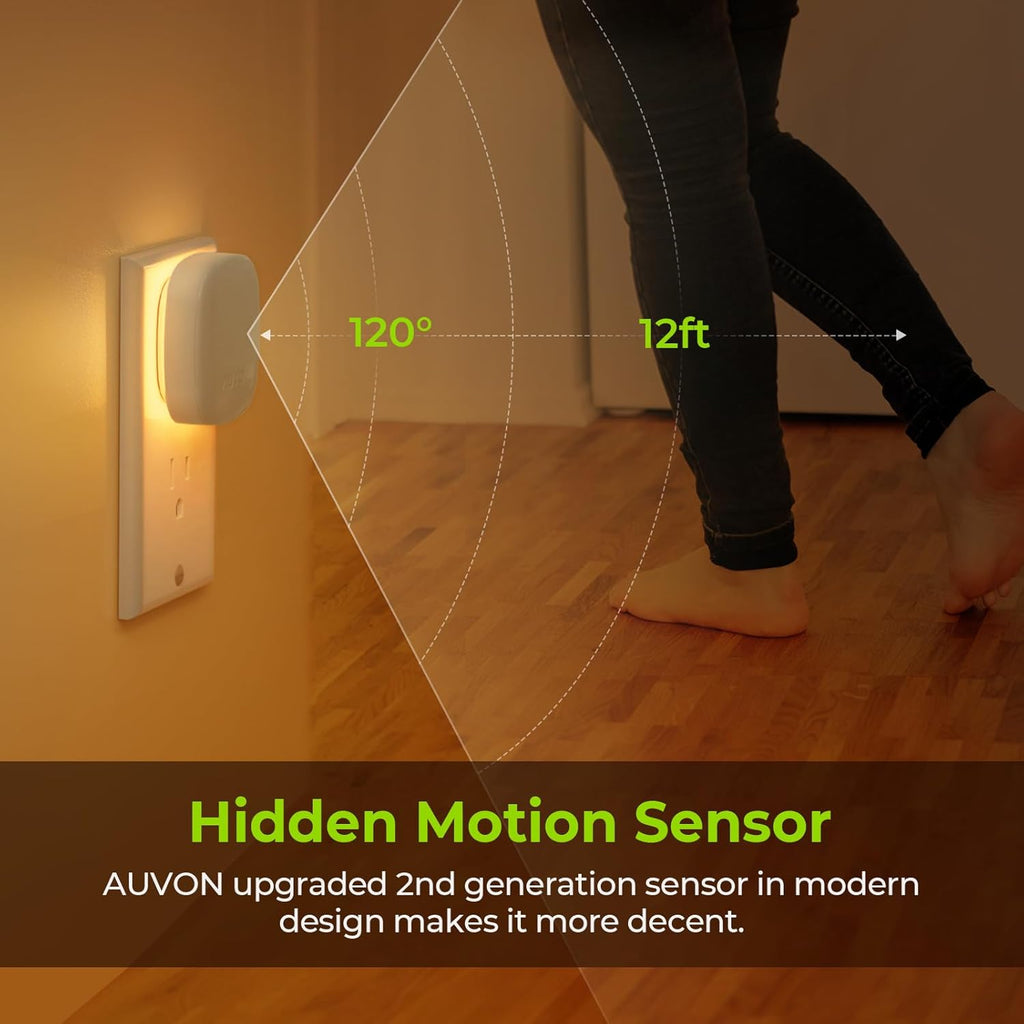 AUVON Plug-in LED Backlit Night Light with Motion Sensor & Dusk to Dawn Sensor, Dimmable Amber Nightlight with 1-50 lm Adjustable…