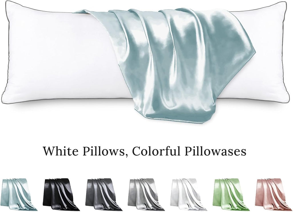 Huxmeyson Body Pillow with Satin Pillowcase, Body Pillow for Adults, Removable Cover, Ice Blue (20"x54") Blue