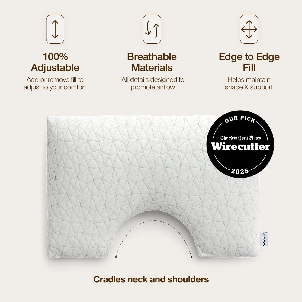 CoopSleepGoods Coop Home Goods Original Cut-Out Adjustable Pillow, King Size Bed Pillows for Neck & Head Support, Memory Foam Pillows - Med…