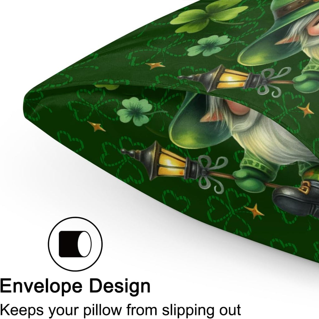 St Patrick Day Gnome 14 Satin Silk Pillowcase for Hair and Skin Pillow Cases Standard Size Soft Silk Pillow Case with Envelope Closure…