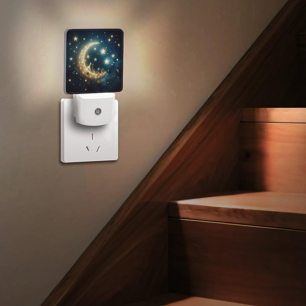 YKJAHSD Moon and Starry Sky Night Light, Plug into Wall Decor Nightlights for Bedroom, Bathroom, Hallway, Kitchen, with Dusk to Dawn…
