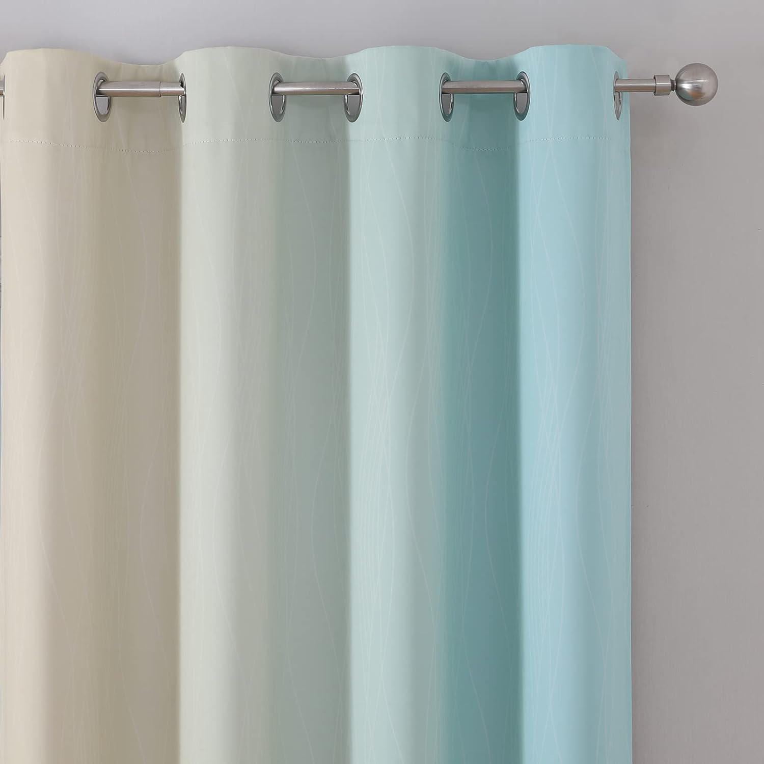 Estelartextiler Estelar Textiler Beige and Aqua Ombre Blackout Curtains 90 Inch Length 2 Panels Set, Thermal Insulated Drapes for Bedroom,…