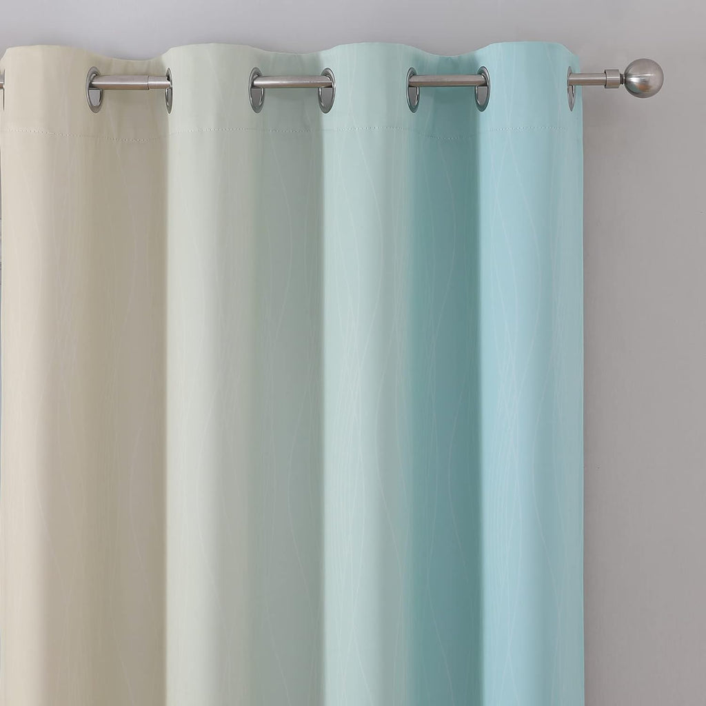 Estelartextiler Estelar Textiler Beige and Aqua Blackout Curtains for Bedroom, Thermal Insulated Drapes 108 Inches Long, Full Light Blockin…