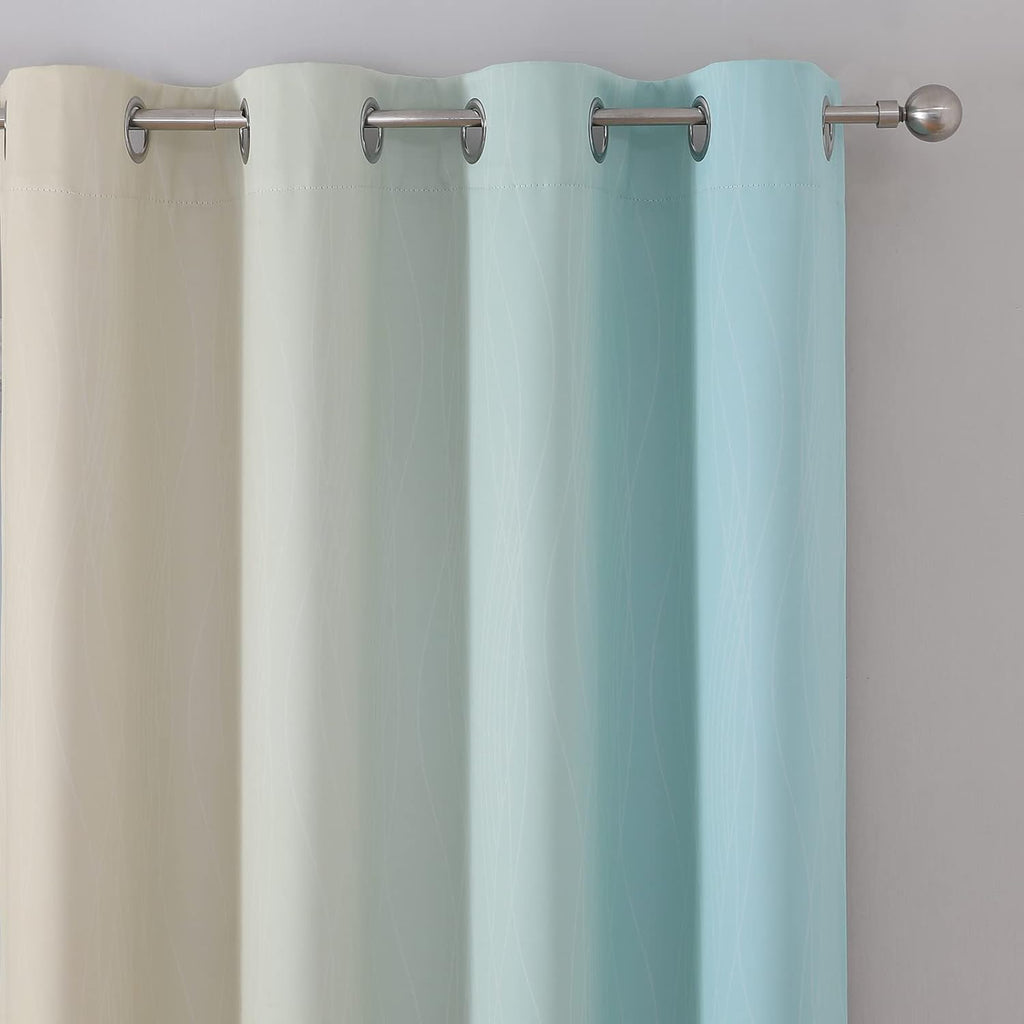 Estelartextiler Estelar Textiler Aqua and Beige Gradient Blackout Curtains 84 Inches Long, Thermal Insulated Ombre Blackout Drapes for Bedr…
