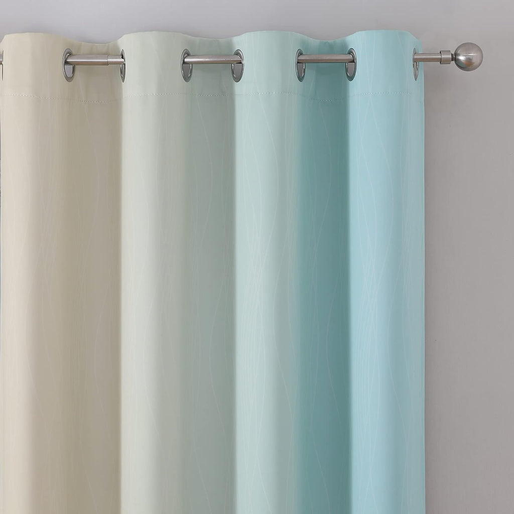 Estelartextiler Estelar Textiler Aqua and Beige Blackout Curtains 102 Inch Length 2 Panels Set, Thermal Insulated Ombre Grommet Drapes for…