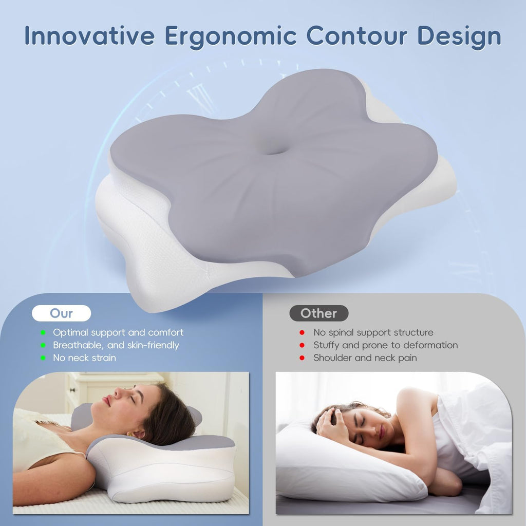 FyovaHome Cervical Neck Pillow, Ergonomic Memory Foam Pillows for Neck with Breathable Pillowcase, Adjustable Contour Neck Support Pillow f…