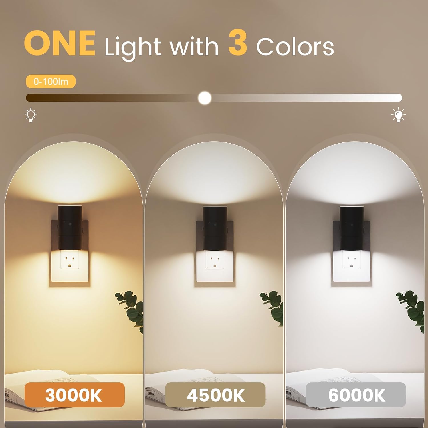 Volisun Night Lights Plug into Wall, Dimmable LED Nightlight with Dusk to Dawn Light Sensor, 0-100LM Adjustable Brightness, 3 Color Tempera…